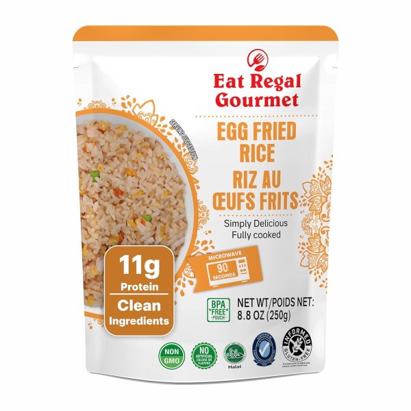 Eat Regal Ready to Eat Egg Fried Rice, 11g Protein per Pouch, 1.5 Minutes Microwave Rice, Contains Iron & Calcium, Clean Ingredients, Halal Certified, BPA-Free Pouch, 8.8 oz Pack of 6
